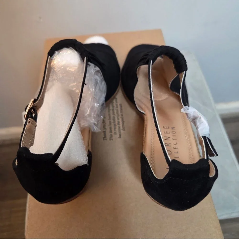 Journee Collection Kedzie Black Women's Wedge Sandals, Sz 8.5, New in the Box